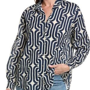 Velvet By Graham & Spencer Navy and Cream Patterned Blouse- size XS